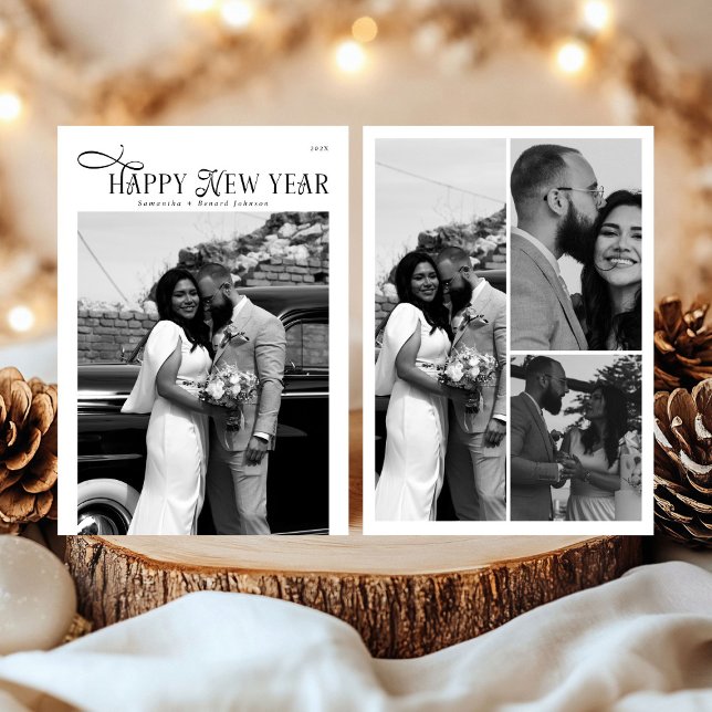 Happy New Year Modern Chic Stylish Photo Collage Holiday Card (Creator Uploaded)