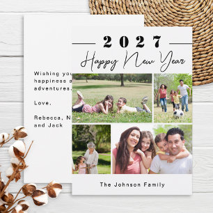 Happy New Year Modern Custom 4 Photo Collage Holiday Card