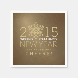 Happy New Year Modern Gold Snowflake Holiday Party Napkin
