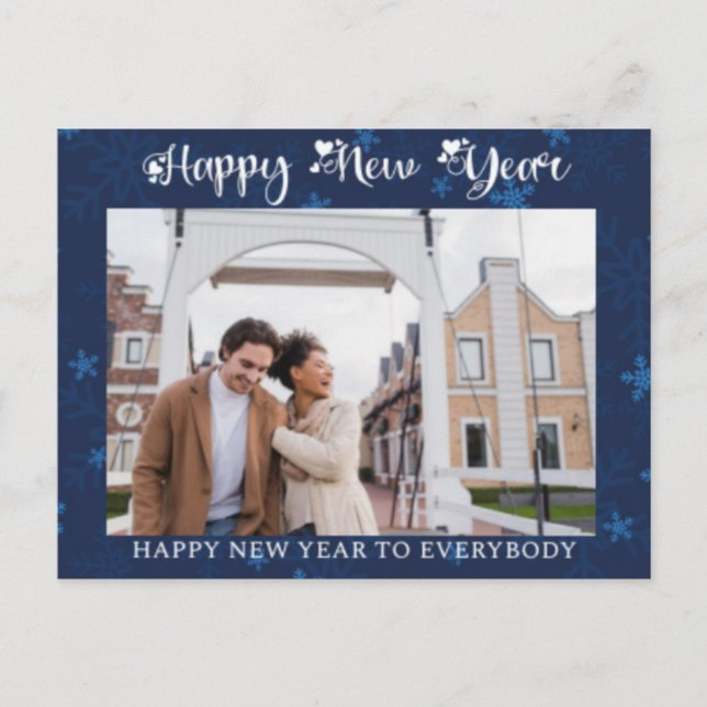 Happy New Year Modern Holiday Photo On Snowflakes  Postcard (Front)