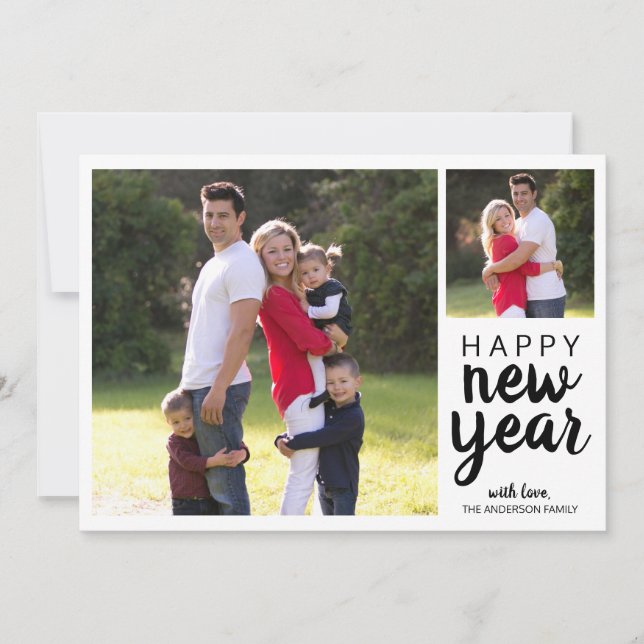 Happy New Year Modern Holiday Photo Simple Script Card (Front)