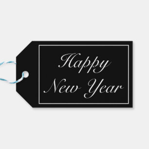 Happy new Year Modern Minimalist Black White Gift Tags