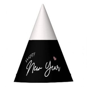 Happy New Year Modern Minimalist Typography Black  Party Hat