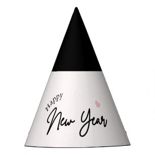 Happy New Year Modern Minimalist Typography White Party Hat
