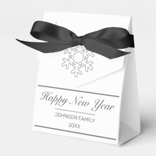 Happy New Year Modern Minimalist White Black Favor Box