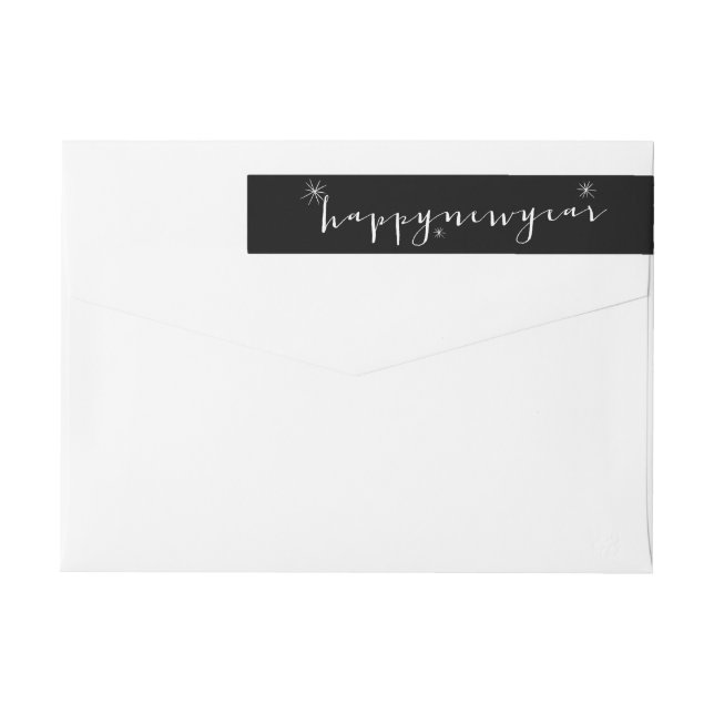 Happy New Year Modern Script Starburst Address Wrap Around Label (Back)