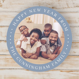 Happy New Year Modern Simple Chic Family Photo Classic Round Sticker