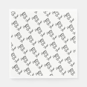 Happy New Year! Modern Typography Black White Fun Napkin