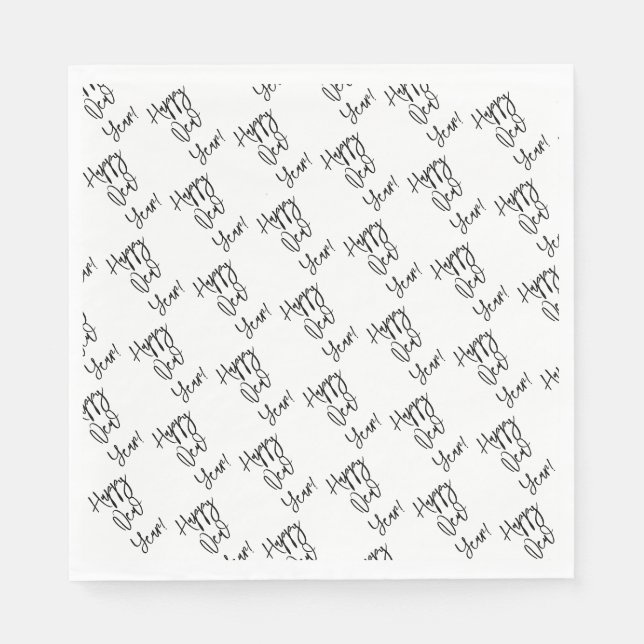 Happy New Year! Modern Typography Black White Fun Napkin (Front)