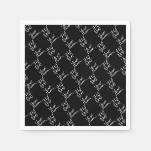 Happy New Year! Modern Typography Black White Napkin