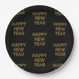 Happy New Year Modern Typography Paper Plate