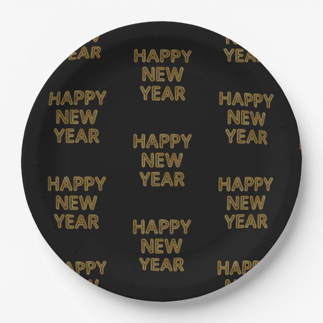 Happy New Year Modern Typography Paper Plate (Front)