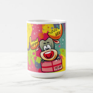 Happy New Year Moose - Festive Celebration Design Coffee Mug