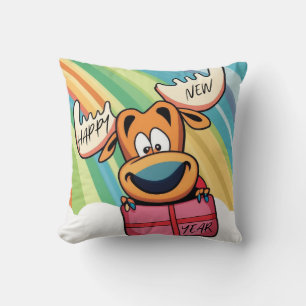 Happy New Year Moose - Festive Celebration Design Throw Pillow
