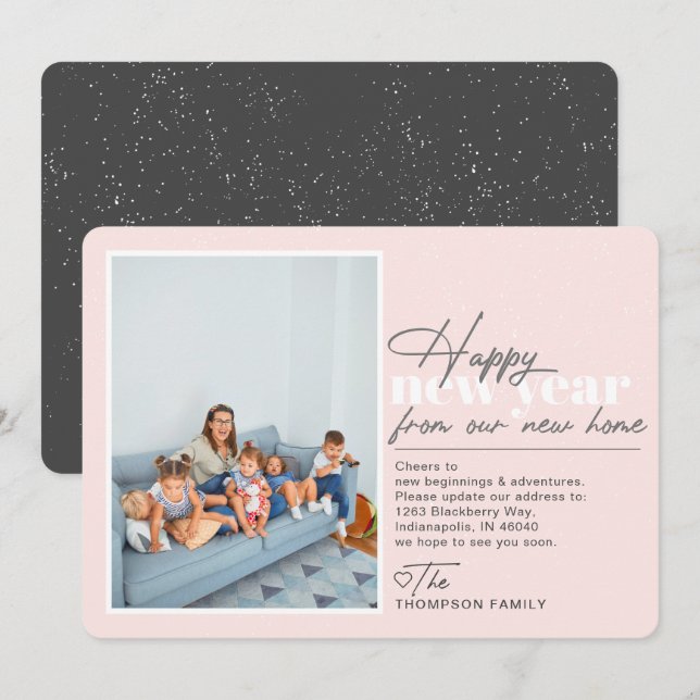 Happy New Year Moving Announcement Blush Photo (Front/Back)
