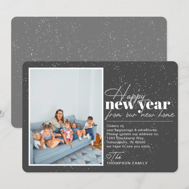 Happy New Year Moving Announcement Grey Photo (Front/Back)