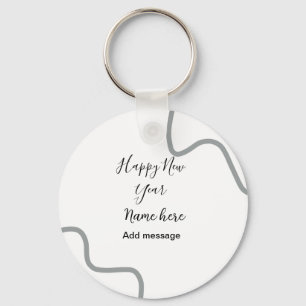 Happy new year name message gray simple holiday keychain