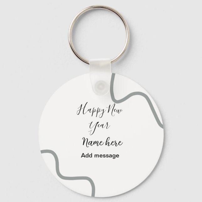 Happy new year name message gray simple holiday  keychain (Front)