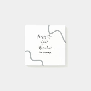 Happy new year name message gray simple holiday post-it notes