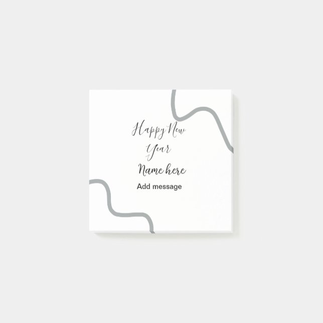 Happy new year name message gray simple holiday  post-it notes (Front)