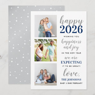 Happy New Year Navy and Silver Expecting in 2024 Holiday Card