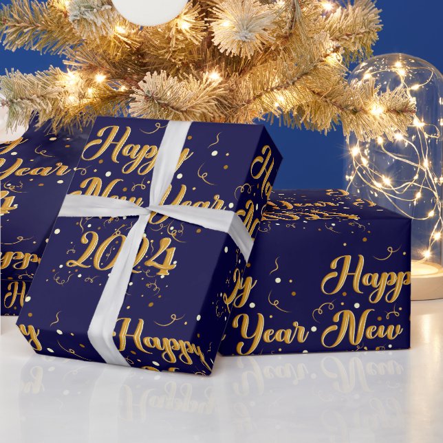 Happy New Year Navy Wrapping Paper (Holidays)