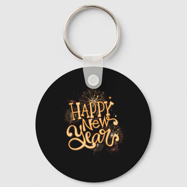 Happy New Year New Years Eve Party , Black  Keychain (Front)