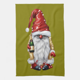 Happy New Year Nisse Gnome Gonk Holding A Bottle Kitchen Towel