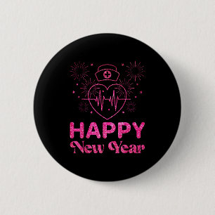 Happy New Year Nurse Crew Heartbeat New Years Eve 2 Inch Round Button