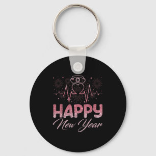 Happy New Year Nurse Crew Heartbeat New Years Eve  Keychain