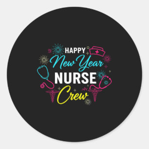 Happy New Year Nurse Shirt, Fireworks Stethoscope Classic Round Sticker