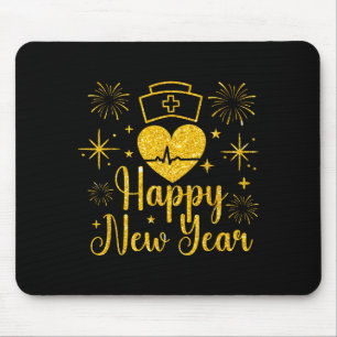 Happy New Year Nurses Heartbeat Fireworks New Year Mouse Pad