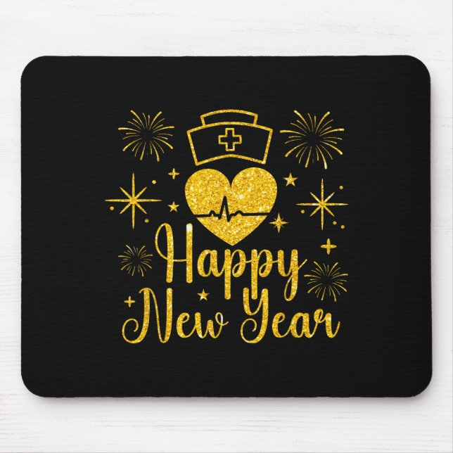 Happy New Year Nurses Heartbeat Fireworks New Year Mouse Pad (Front)