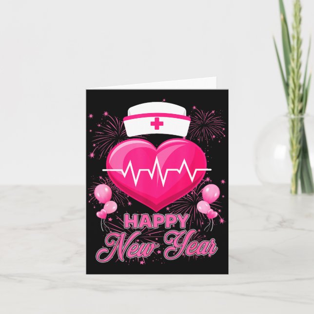 Happy New Year Nurses Heartbeat New Years Eve Part Card (Front)