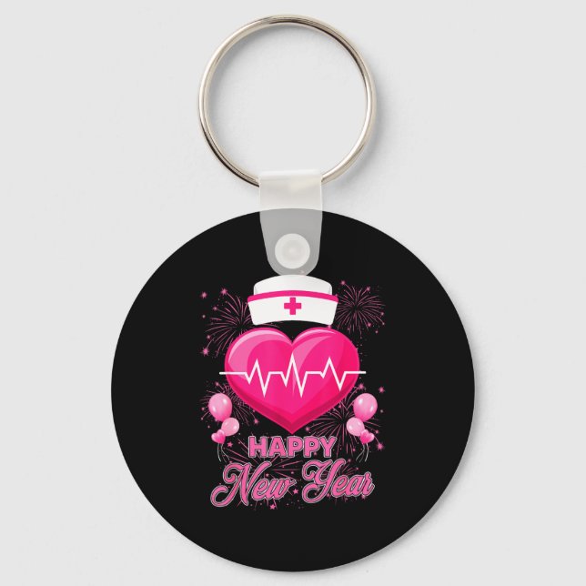 Happy New Year Nurses Heartbeat New Years Eve Part Keychain (Front)