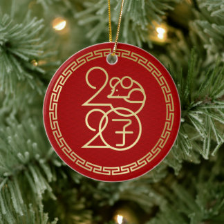 Happy New Year of The Rat - 2020 - Geometric Ceramic Ornament