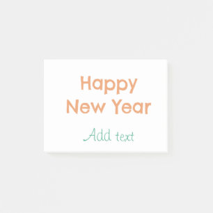 Happy new year orange green name date modern retro post-it notes