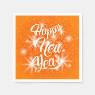 Happy New Year Orange Watercolor Splatter Napkin