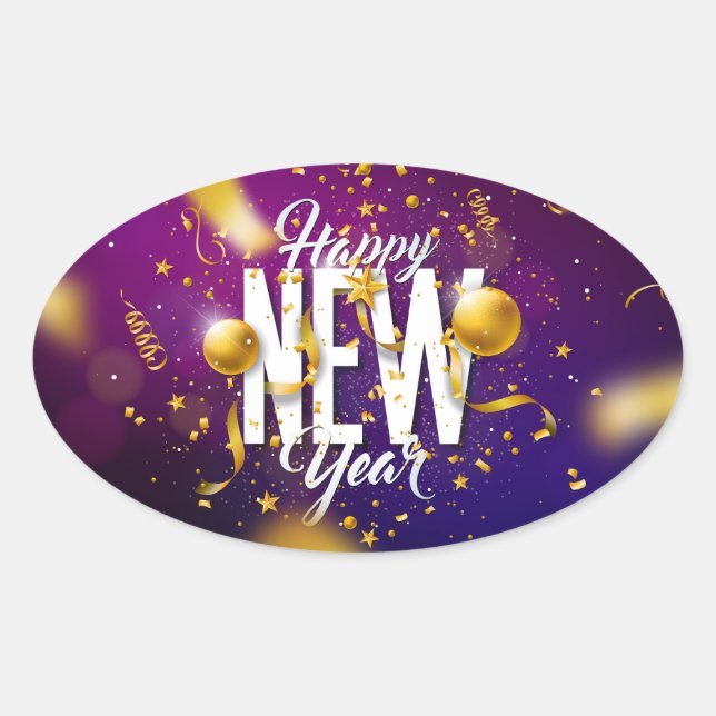 Happy New Year Oval Sticker (Front)