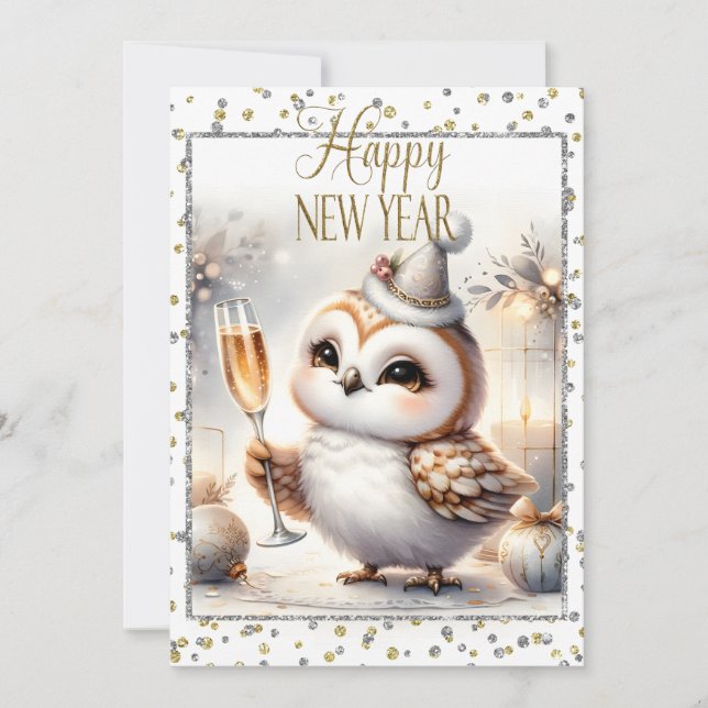 Happy New Year Owl Announcement (Front)