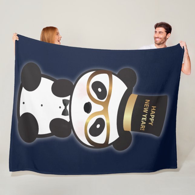 Happy New Year Panda Bear - Leon Tuxedo Fleece Blanket (In Situ)