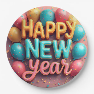 Happy New Year Paper Plate