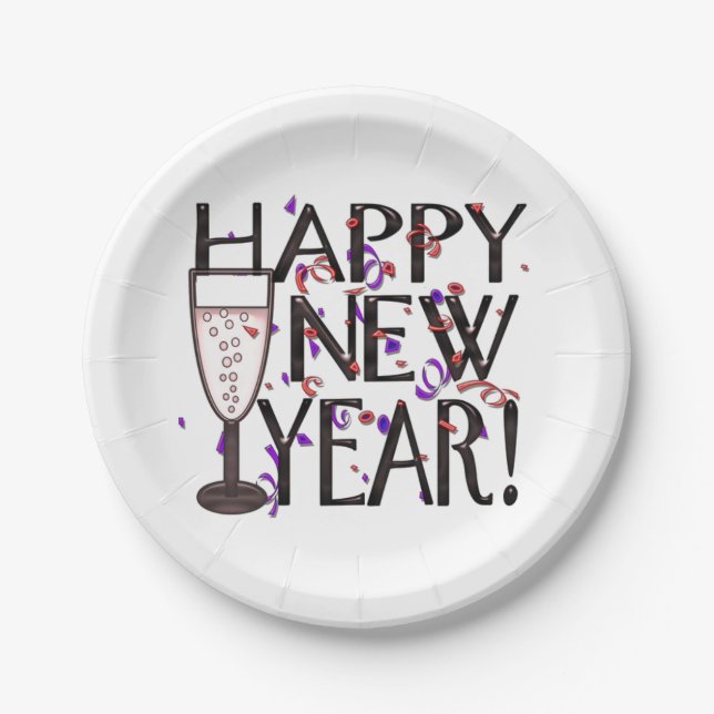 Happy New Year Paper Plate (Front)