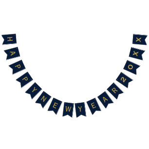 Happy New Year Party 2025 Navy Blue Gold Bunting Flags