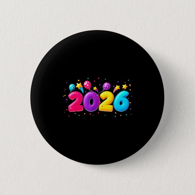 Happy New Year Party 2026 Ballon Family Matching M 2 Inch Round Button (Front)