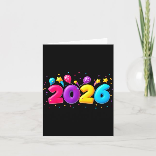 Happy New Year Party 2026 Ballon Family Matching M Card (Front)