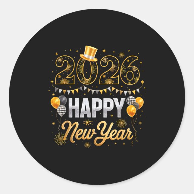Happy New Year Party 2026 Ballon Family Matching M Classic Round Sticker (Front)