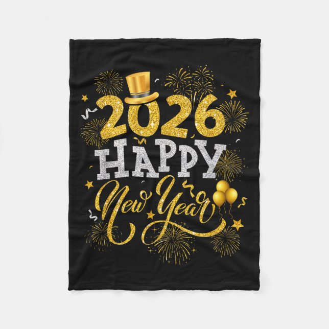 Happy New Year Party 2026 Fireworks Family Matchin Fleece Blanket (Front)