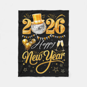 Happy New Year Party 2026 Funny Balloon Family Mat Fleece Blanket