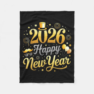 Happy New Year Party 2026 Funny Balloon Family Mat Fleece Blanket